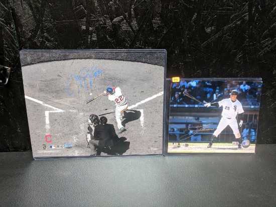 Jason Kipnis 10X14 action photo signed in blue sharpie, MLB certified, AND a Jim Thome 8X10 action p