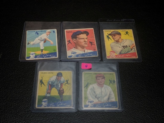 1934 Goudey off condition lot (R320): Heinie Manush, Kritz, Peel, Vaughn, Ernshaw.