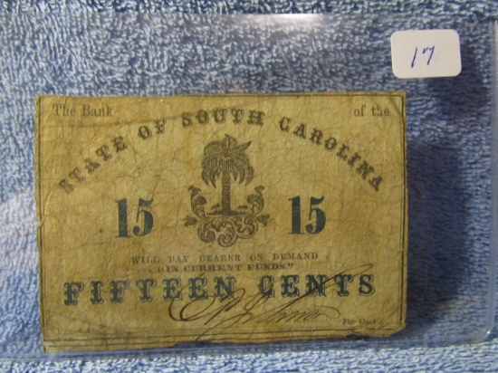 1863 BANK OF SOUTH CAROLINA 50-CENT BANK NOTE F