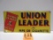 UNION LEADER SIGN S.S.T. 10''X22 1/4'' NICE SIGN GREAT GRAPICS MFG. BY LORILLARD CO.