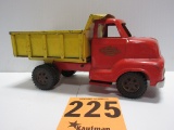 DUNWELL TOY DUMP TRUCK W/DBL REAR WHEELS (THIS IS THE RARE YELLOW BED VERSION-SEE PAPER) (NORMAL PLA
