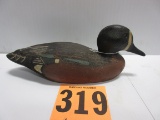 HERTERS WOODEN DUCK DECOY HERTERS INC. 1893 ON BOTTOM GLASS EYES