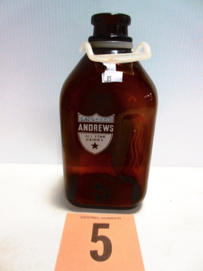 ANDREWS DAIRY GALION OH. 1/2 GAL. AMBER WHITE PYRO