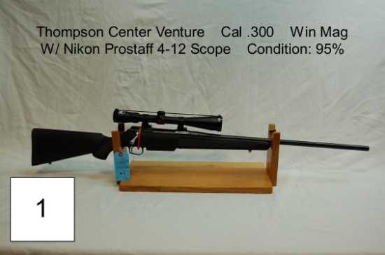Thompson Center    Venture    Cal .300    Win Mag    W/ Nikon Prostaff 4-12 Scope   Condition: 95%
