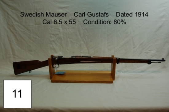 Swedish Mauser    Carl Gustafs    Dated 1914    Cal 6.5 x 55    Condition: 80%