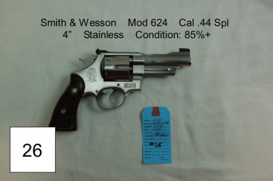Smith & Wesson    Mod 624    Cal .44 Spl   4” Stainless    Condition: 85%+