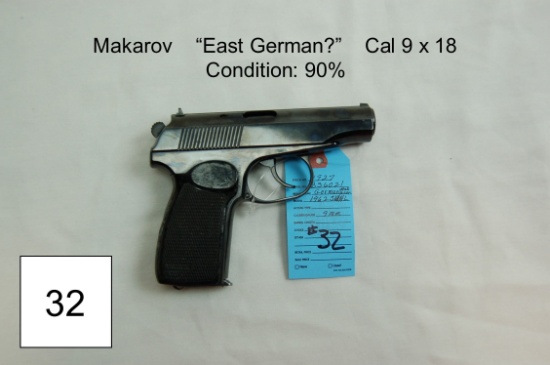 Makarov    “East German?”    Cal 9 x 18    Condition: 90%