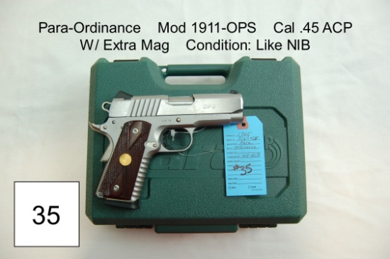 Para-Ordinance    Mod 1911-OPS    Cal .45 ACP    W/ Extra Mag    Condition: Like NIB