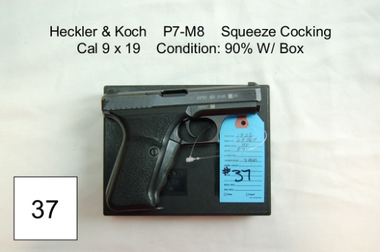Heckler & Koch    P7-M8    Squeeze Cocking    Cal 9 x 19    Condition: 90% W/ Box
