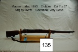 Mauser    Mod 1893    Chilean    Cal 7 x 57    Mfg By DWM    Condition: Very Good