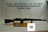 Tokerev    Mod 1940 (SVT)    Cal 7.62 x 54 R    Receiver Milled W/ Rails for Scope Mount    Conditio