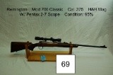 Remington    Mod 700 Classic    Cal .375    H&H Mag   W/ Pentax 2-7 Scope    Condition: 95%