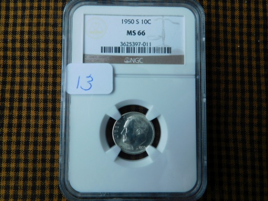 1950S ROOSEVELT DIME (KEY DATE) NGC MS66