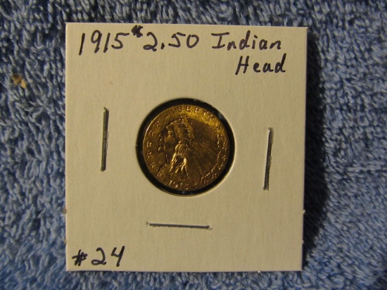 1915 $2.50 INDIAN HEAD GOLD PIECE AU