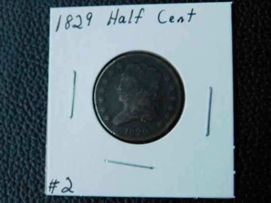 1829 HALF CENT (BENT) VG