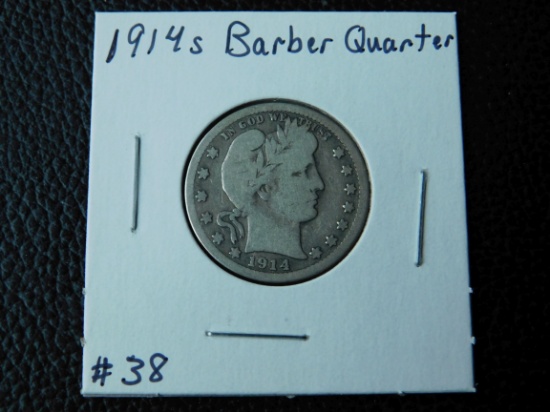 1914S BARBER QUARTER (A SEMI KEY) VG