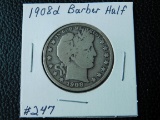 1908D BARBER HALF VG