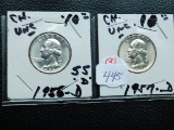 1955D,57D, WASHINGTON QUARTERS (2-COINS) BU