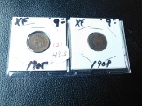 1905,08, INDIAN HEAD CENTS (2-COINS) XF