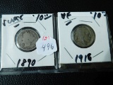 1890,1916, U.S. NICKELS (2-COINS) G-VF