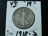 1918D WALKING LIBERTY HALF VG