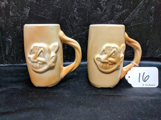 1950's Cleveland Indians Chief Wahoo Ceramic Mugs (2)