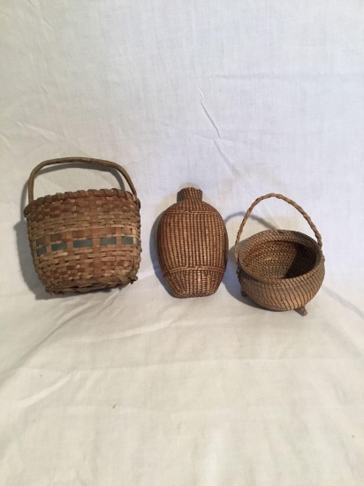 Early woven baskets, flask