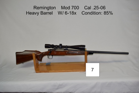 Remington    Mod 700    Cal .25-06    Heavy Barrel    W/ 6-18x