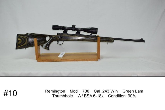 Remington    Mod    700    Cal .243 Win    Green Lam    Thumbhole    W/ BSA 6-18x