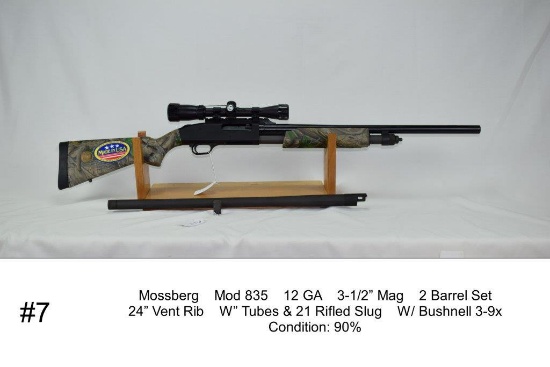 Mossberg    Mod    835    12 GA    3½” Mag    2 Barrel Set    24” Vent Rib    W/ Tubes & 24” Rifled