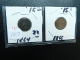 1864 BRONZE,65, INDIAN HEAD CENTS (2-COINS)