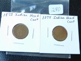 1873,74, INDIAN HEAD CENTS (2-BETTER DATE COINS) AG