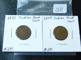 1875,79, INDIAN HEAD CENTS (2-BETTER DATE COINS) AG