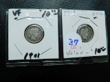 1901,13, BARBER DIMES (2-COINS)