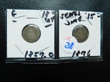 1857O,76, SEATED DIMES (2-COINS) AG-G