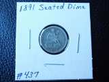 1891 SEATED DIME VF