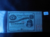 1875 $5. STATE OF LOUISIANA BABY BOND NOTE CU
