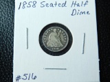 1858 SEATED HALF DIME VG