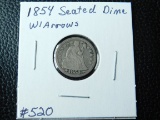 1854 SEATED DIME VG