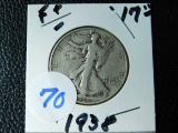 1938 WALKING LIBERTY HALF F+