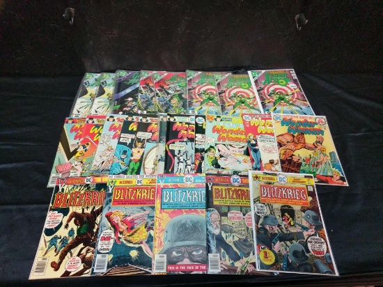 9 Green Arrow, 11 Wonder Woman and 5 blitzkrieg comic books
