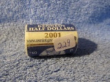 ROLL OF 20-2001P KENNEDY HALVES IN BANK ROLL BU