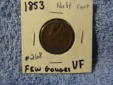 1853 HALF CENT VF-DAMAGED