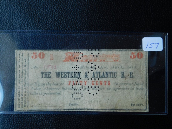 1862 WESTERN & ATLANTIC RAILROAD 50-CENT NOTE