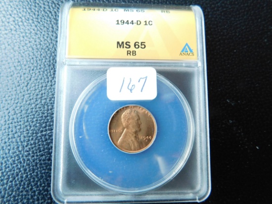 1944D LINCOLN CENT ANACS MS65 RB