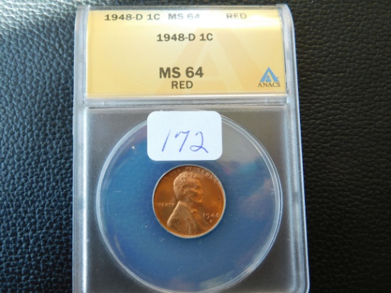 1948D LINCOLN CENT ANACS MS64 RED