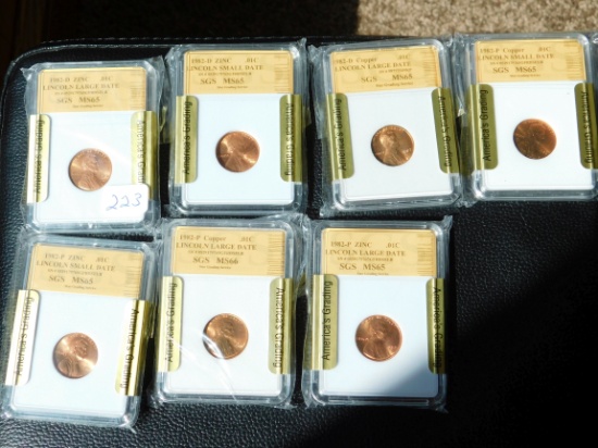 SET OF 7 1982 LINCOLN CENTS SGS GEM BU