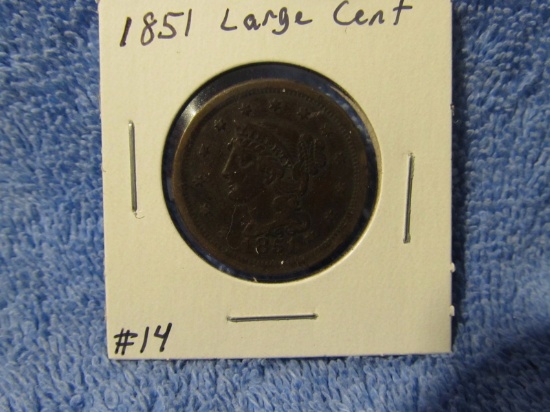 1851 LARGE CENT VF+