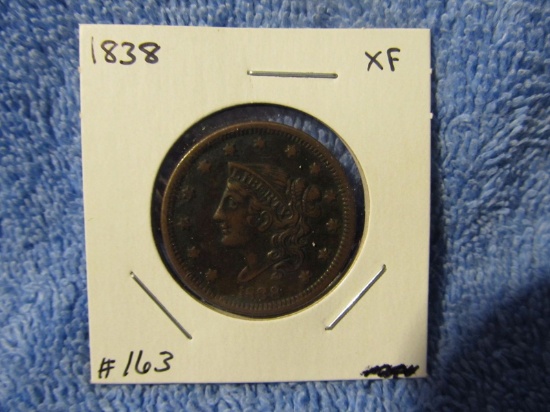 1838 LARGE CENT XF