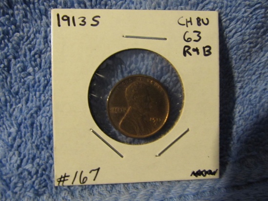 1913S LINCOLN CENT BU-RB